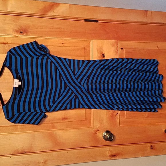 ECI Dresses & Skirts - ECI Striped blue and black fit and flare stretch dress size Small